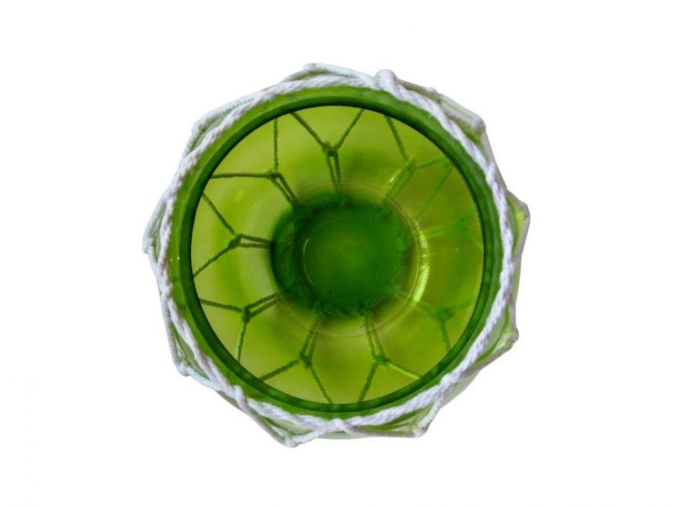 Green Japanese Glass Fishing Float Bowl with Decorative White Fish