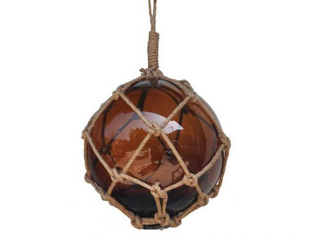 Amber Japanese Glass Ball Fishing Float With Brown Netting
