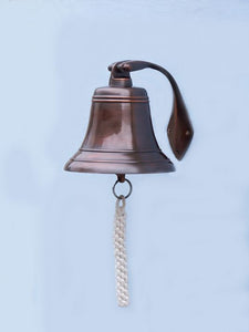 Antiqued Copper Hanging Ships Bell 9"