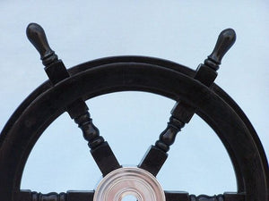 Deluxe Class Wood and Chrome Decorative Pirate Ship Steering Wheel 24""