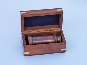 Deluxe Class Scout's Antique Copper Spyglass Telescope 7"" with Rosewood Box