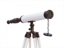 Load image into Gallery viewer, Floor Standing Antique Copper with White Leather Harbor Master Telescope 50&quot;&quot;