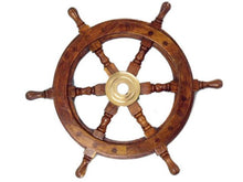 Load image into Gallery viewer, Deluxe Class Wood and Brass Decorative Ship Wheel 15