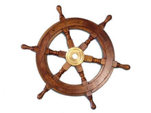 Load image into Gallery viewer, Deluxe Class Wood and Brass Decorative Ship Wheel 15