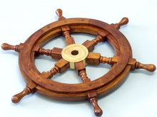 Load image into Gallery viewer, Deluxe Class Wood and Brass Decorative Ship Wheel 15