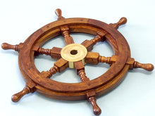 Load image into Gallery viewer, Deluxe Class Wood and Brass Decorative Ship Wheel 12&quot;&quot;