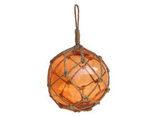 Load image into Gallery viewer, Orange Japanese Glass Ball Fishing Float With Brown Netting Decoration 12