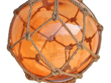 Load image into Gallery viewer, Orange Japanese Glass Ball Fishing Float With Brown Netting Decoration 12