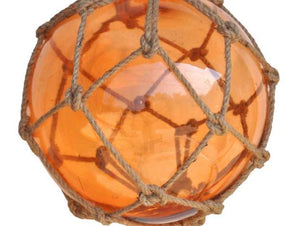 Orange Japanese Glass Ball Fishing Float With Brown Netting Decoration 12