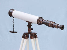 Load image into Gallery viewer, Floor Standing Antique Copper with White Leather Harbor Master Telescope 50&quot;&quot;