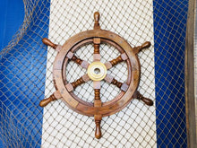 Load image into Gallery viewer, Deluxe Class Wood and Brass Decorative Ship Wheel 15