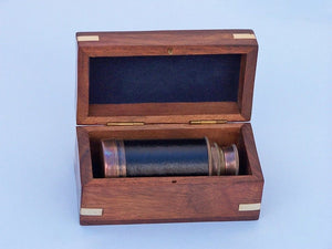 Deluxe Class Scout's Antique Copper - Leather Spyglass Telescope 7"" with Rosewood Box