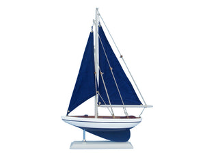 Wooden Blue Pacific Sailer with Blue Sails Model Sailboat Decoration 17""