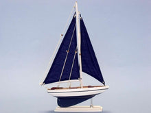 Load image into Gallery viewer, Wooden Blue Pacific Sailer with Blue Sails Model Sailboat Decoration 17&quot;&quot;