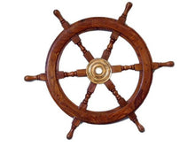 Load image into Gallery viewer, ﻿﻿Deluxe Class Wood and Brass Decorative Ship Wheel 30&quot;