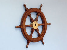 Load image into Gallery viewer, ﻿﻿Deluxe Class Wood and Brass Decorative Ship Wheel 30&quot;