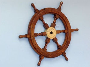 ﻿﻿Deluxe Class Wood and Brass Decorative Ship Wheel 30"